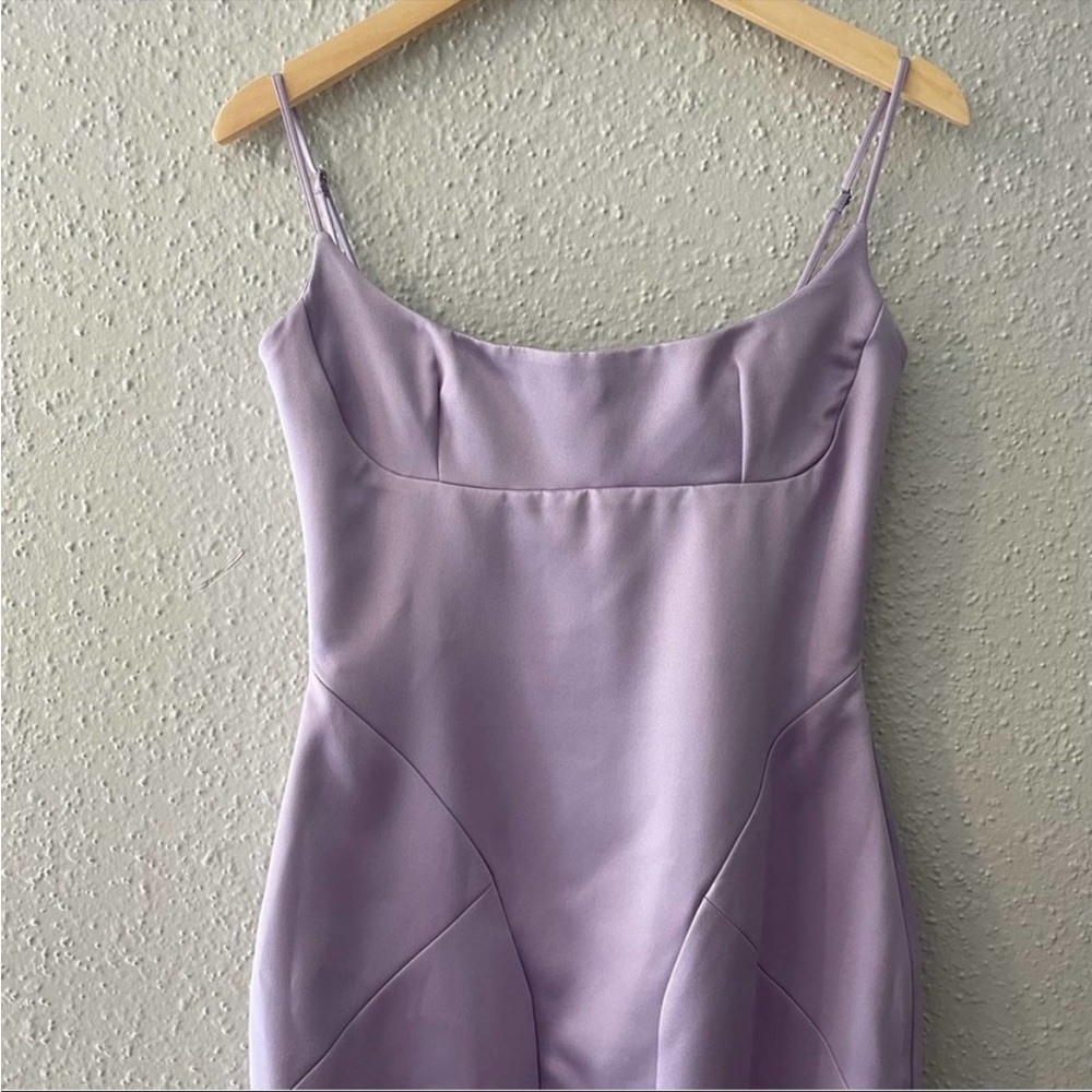 House of CB ‘Helena’ Orchid Satin Midi Dress with Feathered Trim NWOT - Picture 5 of 9